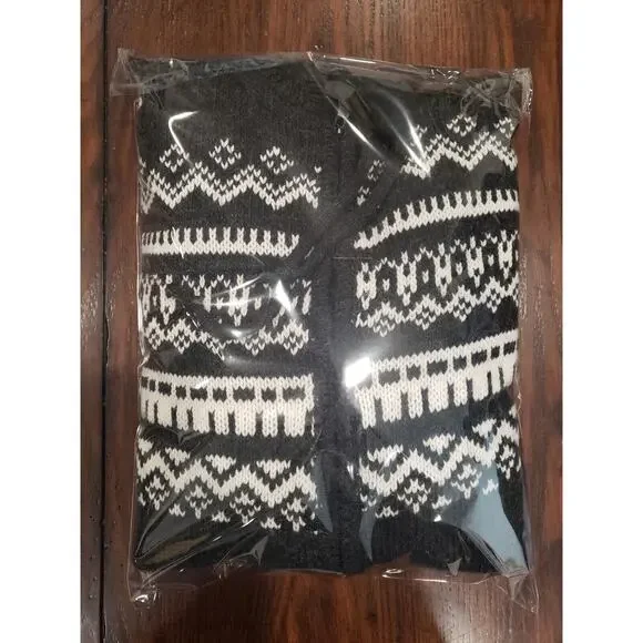 Franco Danti Italian Wool Zip Up Sweater Hooded Fair Isle Charcoal Grey - Size M - Picture 8 of 8